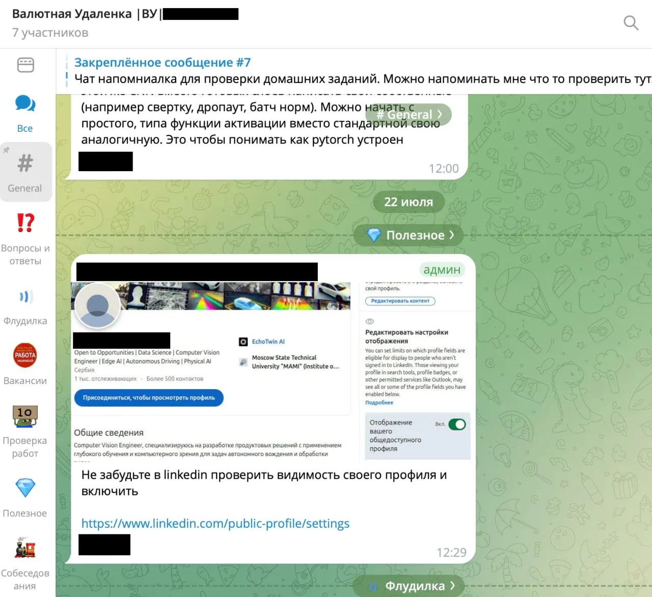 Рекомендации по настройке видимости профиля LinkedIn в рабочем чате программы